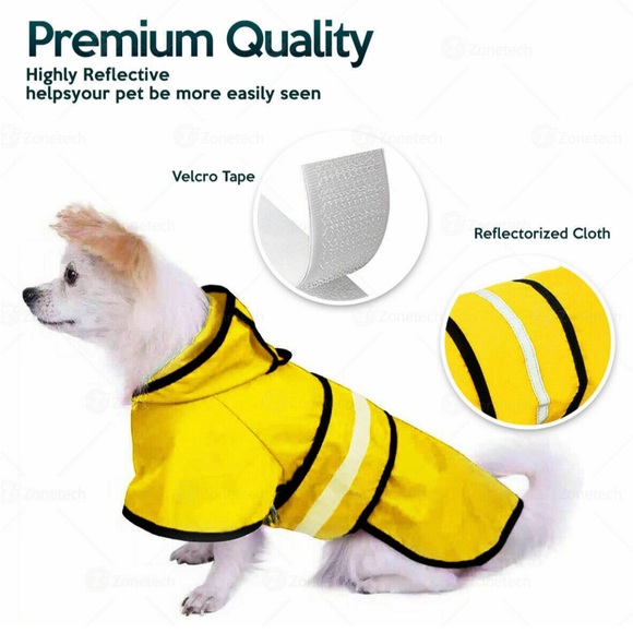 Zone Tech Dog Waterproof Raincoat w/ Hood & Reflective Stripe MEDIUM - Picture 2 of 5